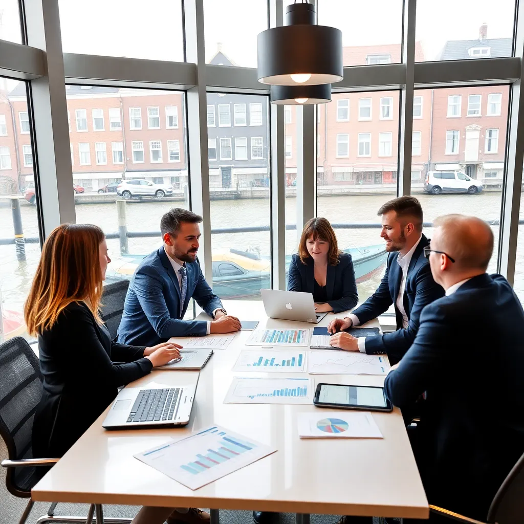 Nederlandse investeerders bespreken strategieën in modern kantoor