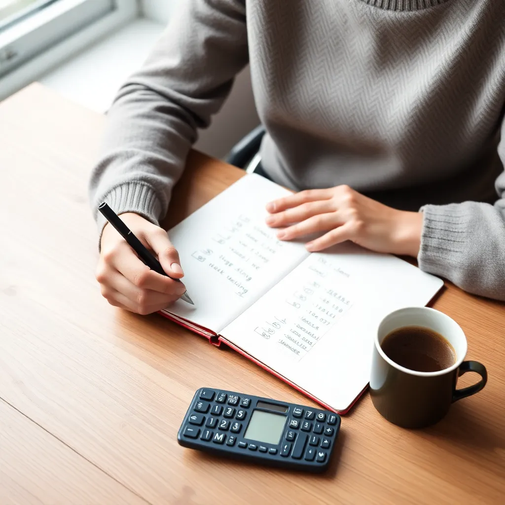 Persoon die financiële doelen opschrijft in notitieboek