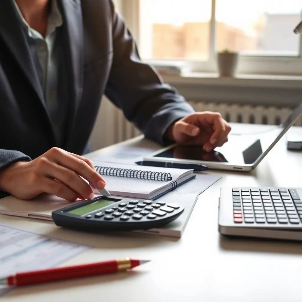 Persoon die 's ochtends bij een kopje koffie financiën checkt op laptop